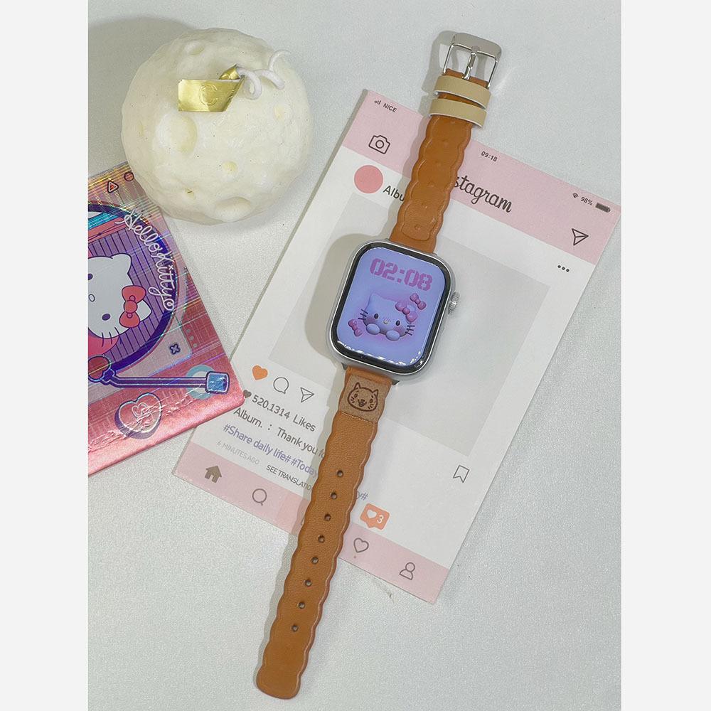 ApplewatchS10Ultra Cookies Kitten Leather Apple S98765se Fine Wristband Watch Strap