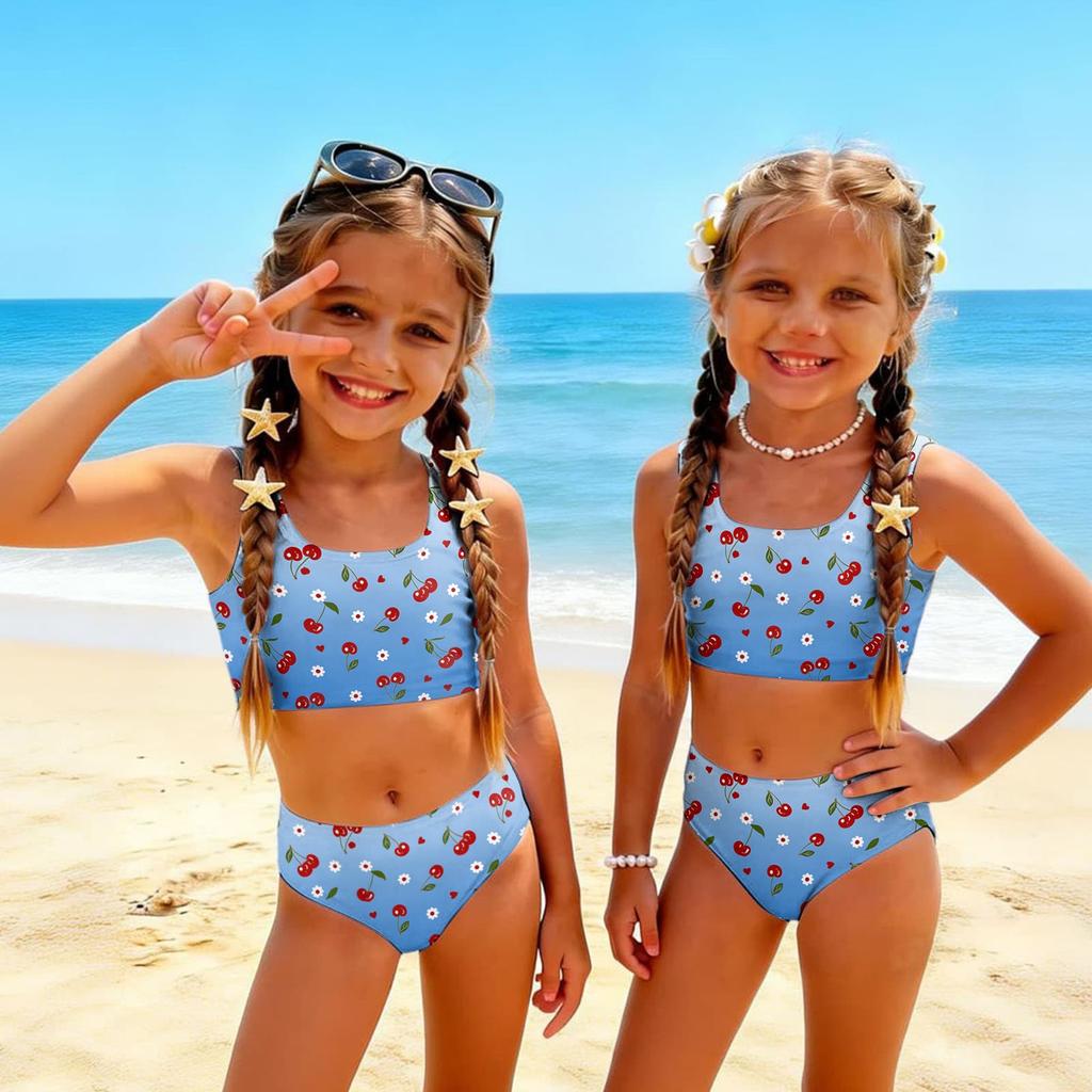 Girls Two Piece Swimsuit Set Tankini Top and High Waist Bottoms Fruit Print Summer Swimwear for Kids Comfortable Fit