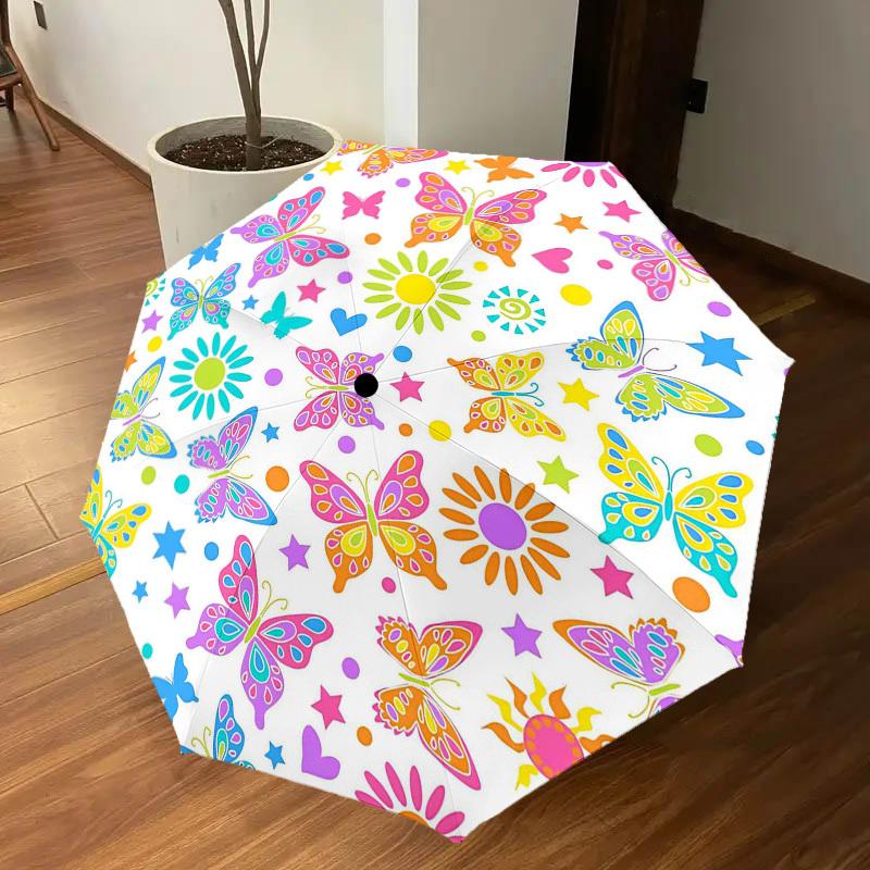 1PC Butterflies Flowers Umbrella-8-Rib Reinforced Portable Folding Travel Suitable for All Seasons Outdoor Daily Use  -J0375