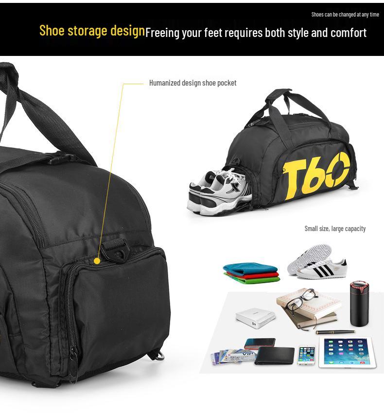 T60 Sports Travel Bag - Double Shoulder, Dry/Wet Separation, Gym & Yoga Bag for Men and Women.