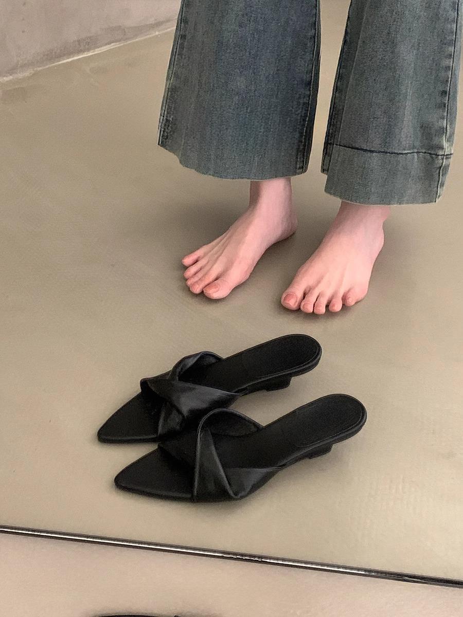 

Wedge heel pointed slippers women s summer wear 2025 new French evening breeze with skirt sandals fairy beautiful high heels sandals 35