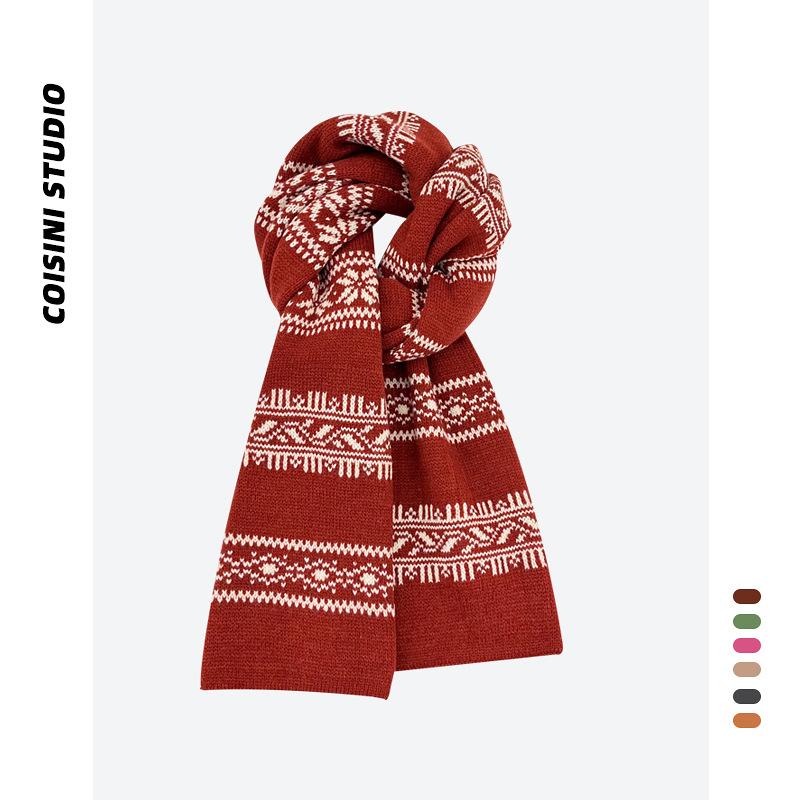 Red Christmas Knitted Scarf Female Winter Vintage Versatile Warm Student Couple Premium Birthday Gift Scarf