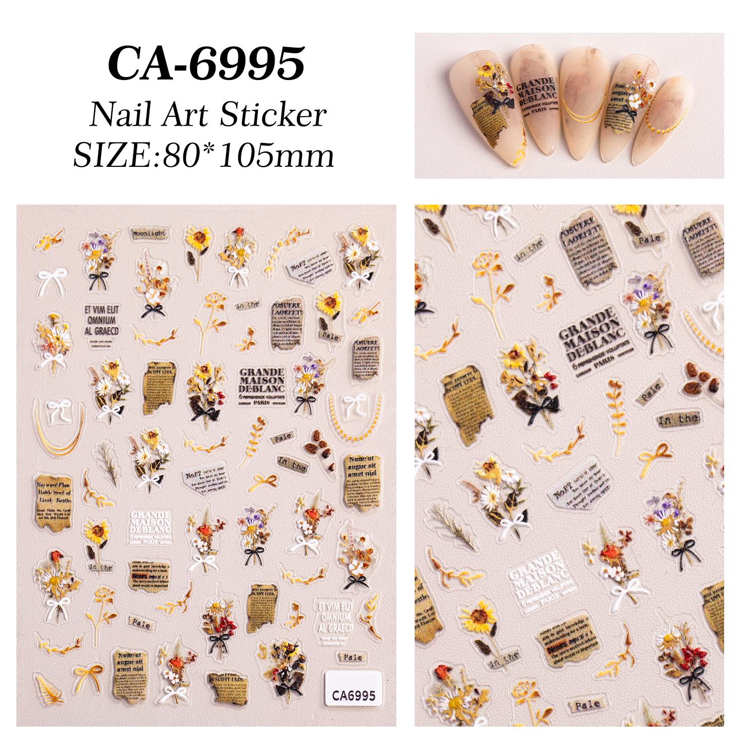 

5D Тисненые Японские Ретро Газетные Букетные Наклейки для Ногтей (CA6995)