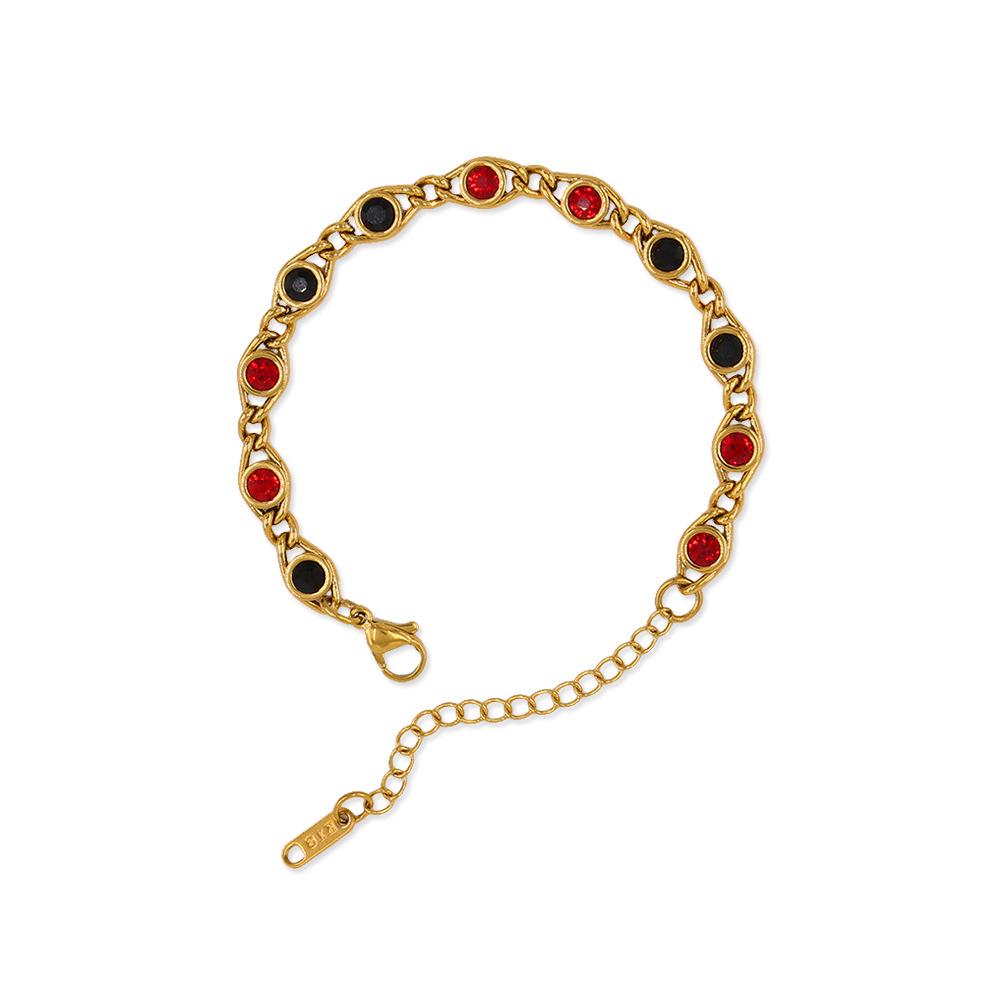 Colorful Rhinestone Fisheye Bracelet & Necklace Set in Copper – European & American Celebrity Style, Simple & Versatile Design