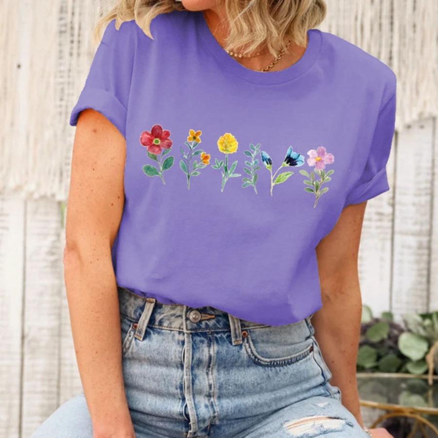 Women's Floral Trend Printed Fashion Cotton T-shirt