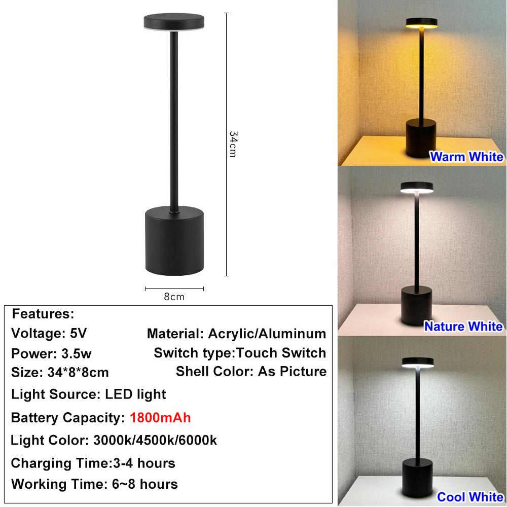 

Dimmable LED Touch Metal Table Lamp Three Colors Bedside Creative Ambient Light Bar Outdoor Decoration Night Light чёрный