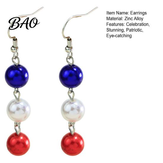 Dangle Drop Earrings 1 Pair Independence Day for Women, Red White Blue Beads European American Style Earrings, 4th of July Patriotic Jewelry Memorial
