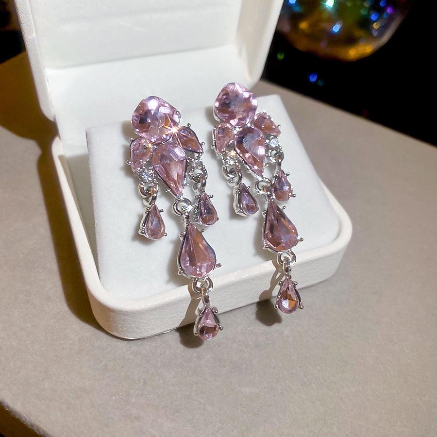 Silver Needle Pink Butterfly Zircon Cutout Stud Earrings - High-End Luxury Fashion Jewelry