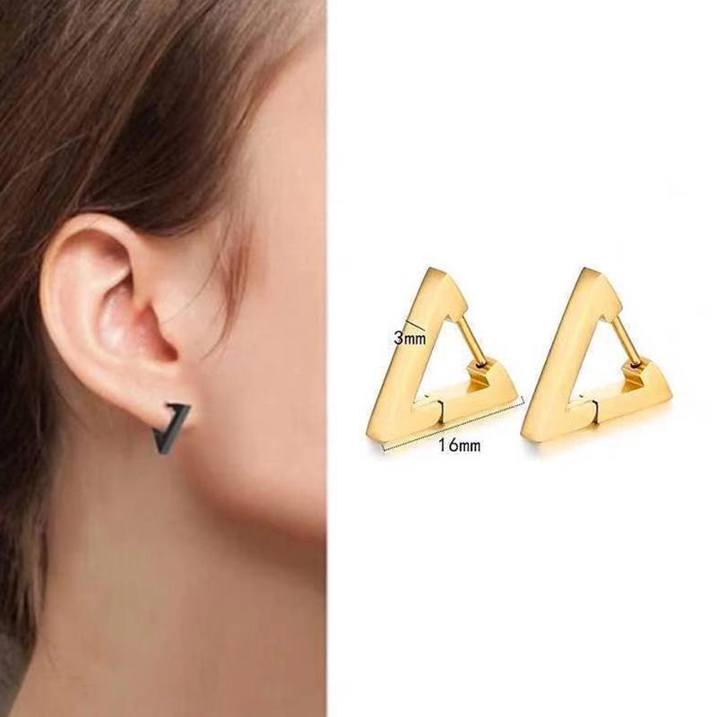 1 Pair Unisex Punk Rock Geometric Triangle Stainless Steel Earrings Women Men Piercing Push-Back Clip Ear Rings Party Zircon