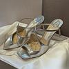 Fashion Slippers Women'S 2025 Summer New Style Patent Leather Thin-Heeled Hollowed-Out Fairy Style One-Shoulder High-Heeled Sandals