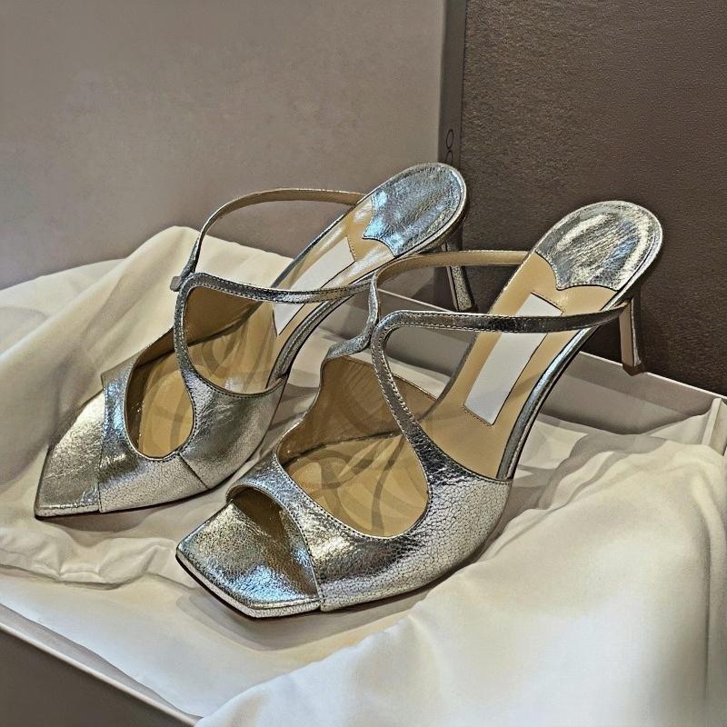 Fashion Slippers Women'S 2025 Summer New Style Patent Leather Thin-Heeled Hollowed-Out Fairy Style One-Shoulder High-Heeled Sandals