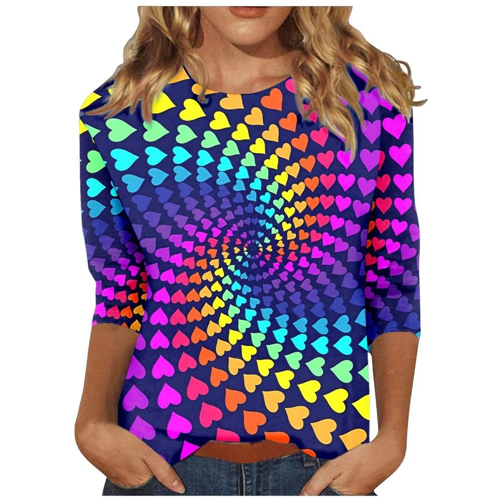 

Женская футболка с 3D-принтом, абстрактная оптическая иллюзия, повседневная, с длинным рукавом, с круглым вырезом, обычные топы, повседневный принт, розовая, весна-осень 8XL