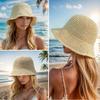 Summer UV-Protect Crochet Straw Bucket Hat for Women Beach Fashionable Breathable Outdoor Sunshade Cap Foldable Visors