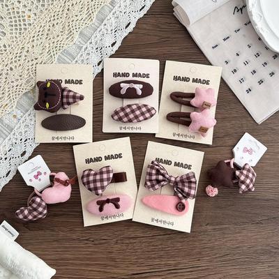 Beige Cartoon Bear Hair Clip with Bow and Flower for Little Girls