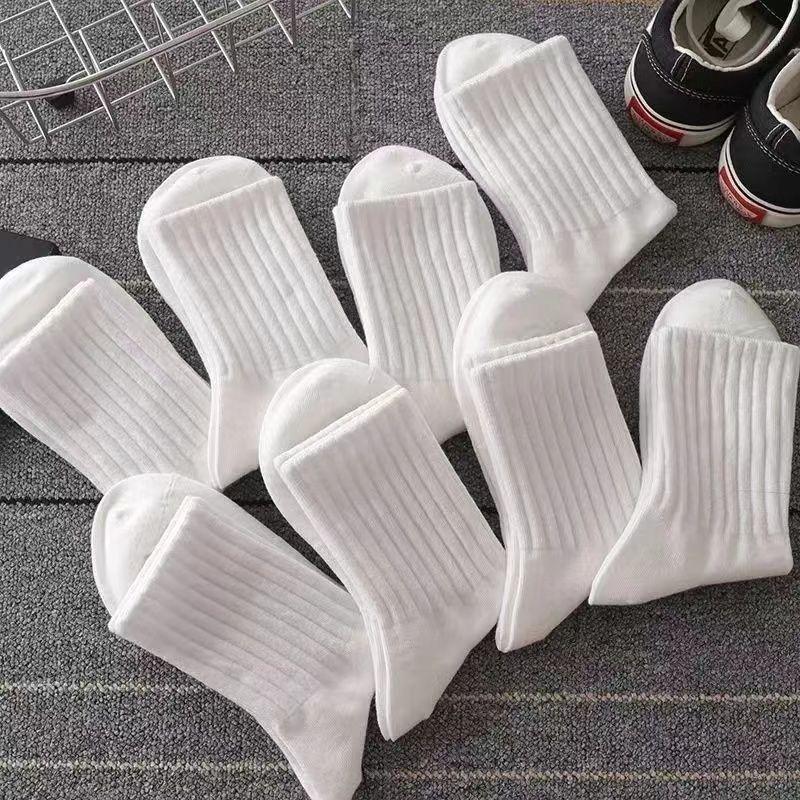 6/12 Pairs Men Solid Color Mid Tube Socks Fashionable Black White Color Sweat Absorbing Soft Comfortable Casual Sports Socks