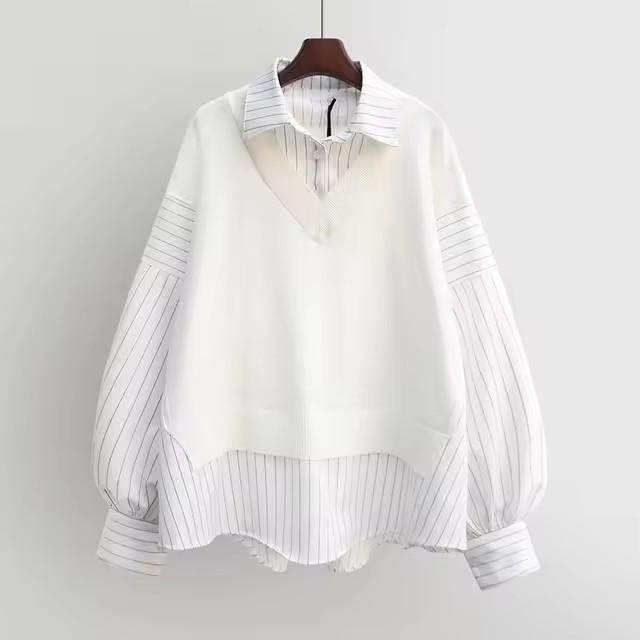 Spring and Autumn Women's Fashion Patchwork Fake Two-piece Shirt