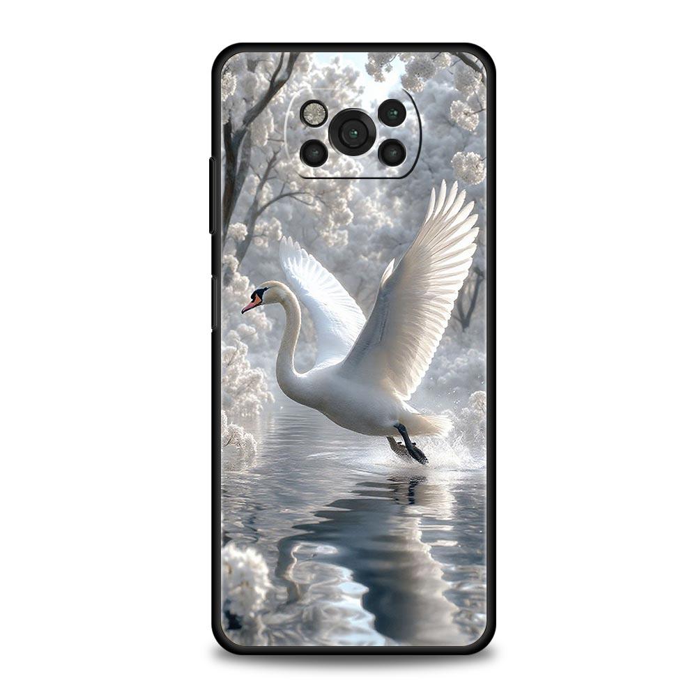 

Phone Case for Xiaomi Poco F7 F6 F5 F4 F3 X7 X6 X5 X4 X3 NFC M4 C51 C55 GT 5G Soft TPU Cover Capas Elegant White Swan Design Bag Xiaomi Poco F3