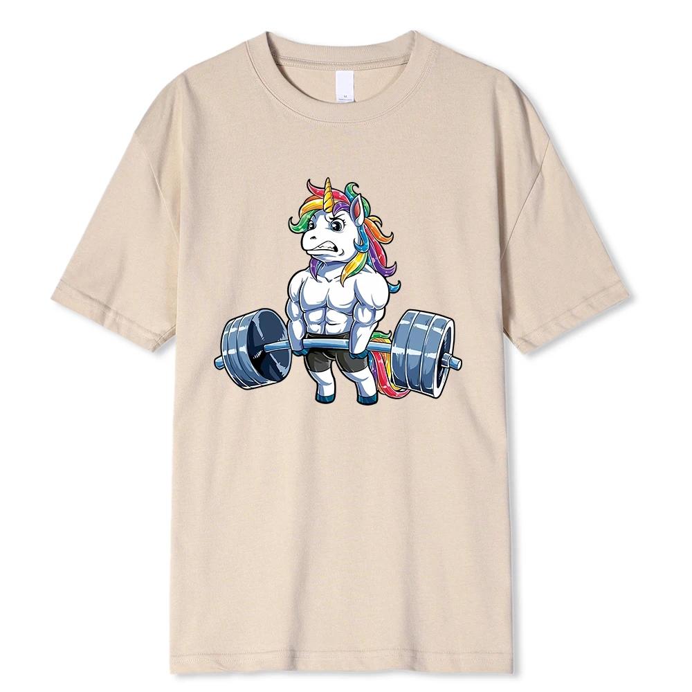Funny Gym Unicorn Fitness Bodybuilding Crewneck T Shirt Casual Short Sleeve Tees Tops Dropshipping