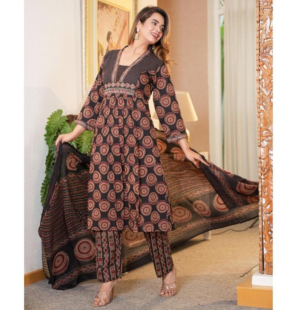 Indian Designer Cotton Kurta Pant Dupatta Set Women Bollywood Top Tunic Kurti Salwar Suit