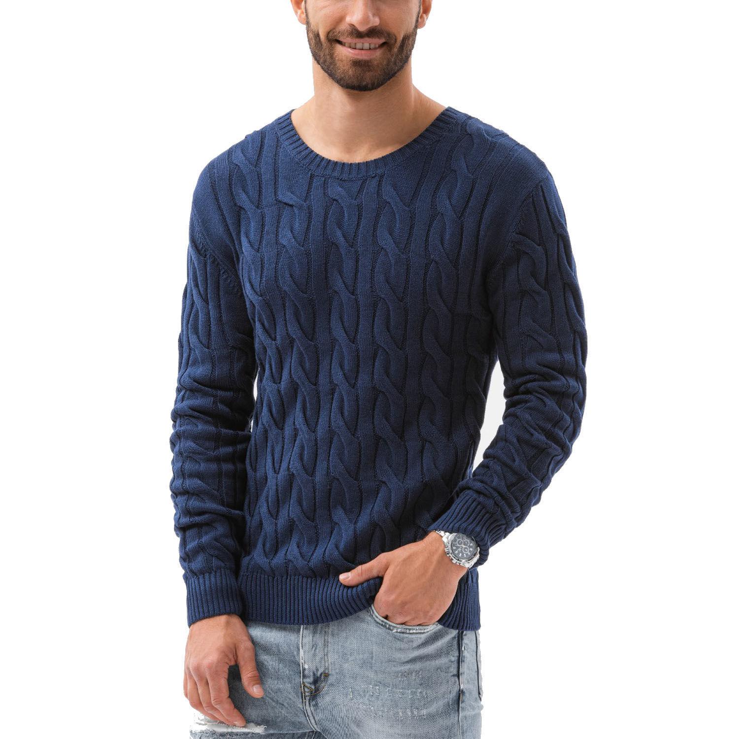 

Мужской свитер косой вязки Пуловер EO195 темно-синий