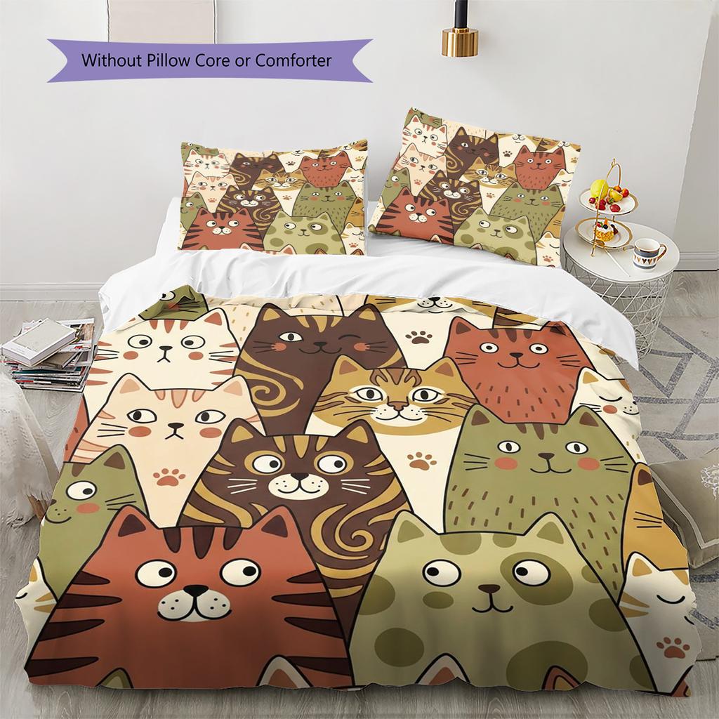 Civet cat Pattern Bedding Quilt Set Quilt Cover Pillowcase Home Decoration Birthday Gift (1 * duvet cover + 2 * pillowcase, without core)