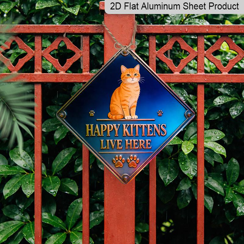 2D Flat, 1pc - One 2D Plane with A Happy Cat Theme | Vintage Aluminum Sign, Perfect for Cat Lovers, Ideal for Decorating Living Rooms, Bedrooms