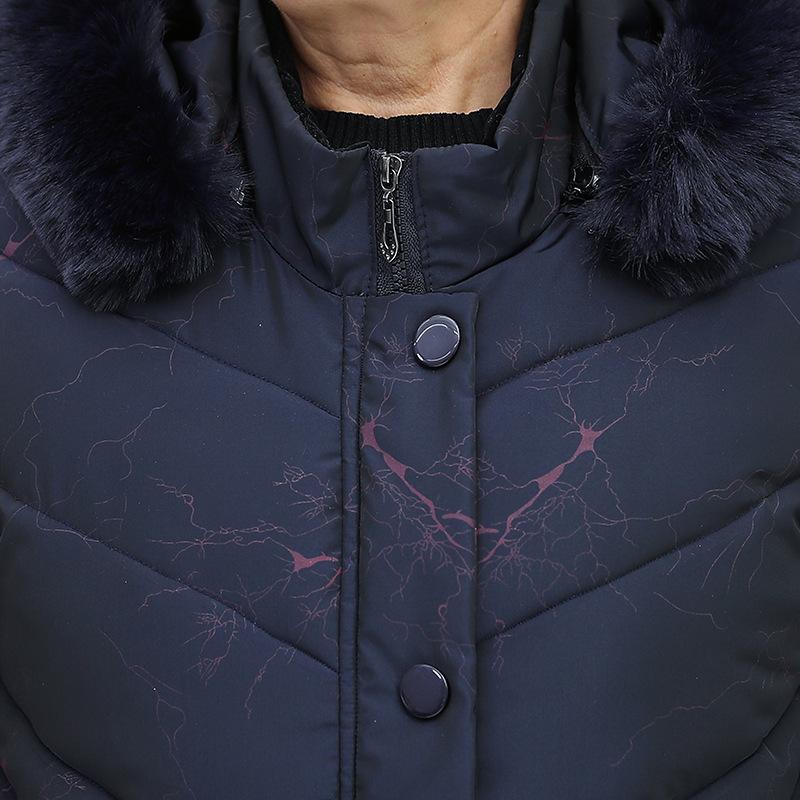 Mittelalte Mutter Parkas Kapuze Bedruckt Gepolstert Damen Jacke Winter Verdicken Warm Oma Daunen Baumwollmantel