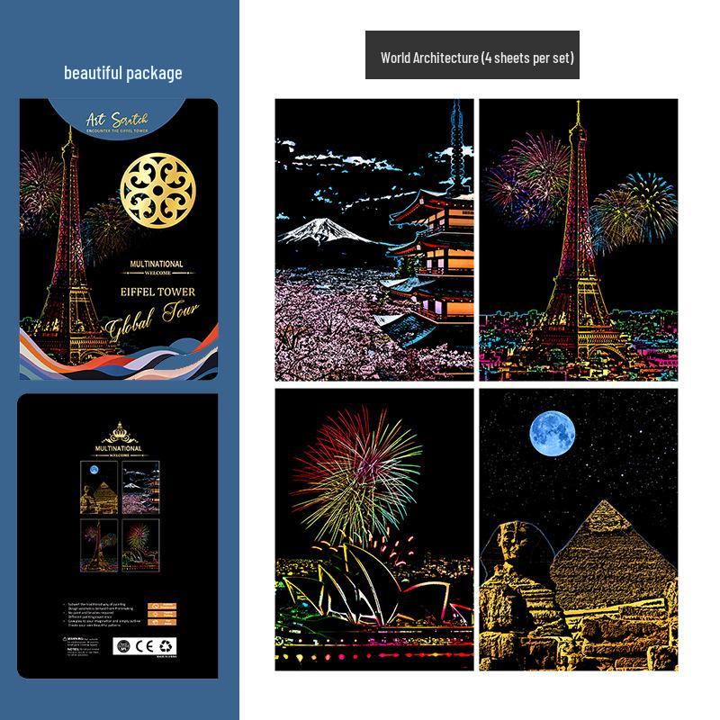 A5 Ночной вид Городской пейзаж DIY Скретч-рисунок для детей - Экологичная Архитектура Художественная Бумага