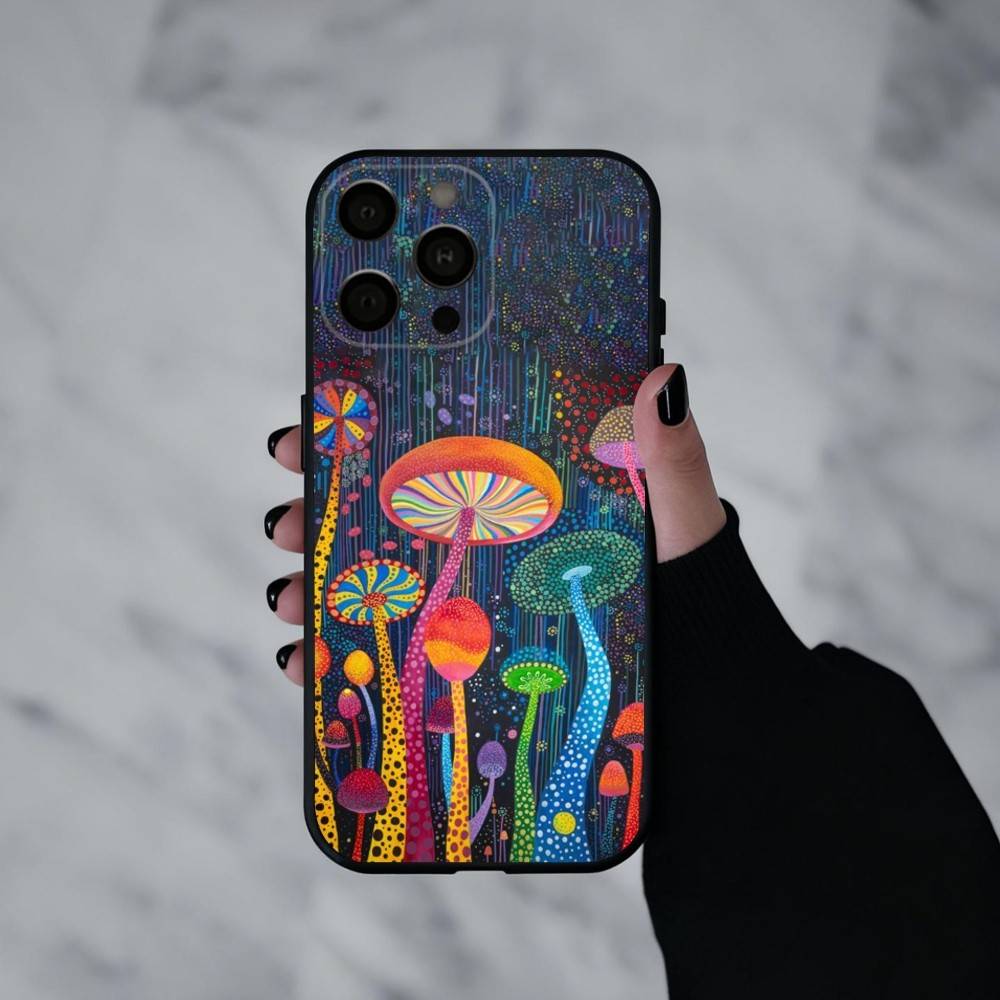 

T-Trippy Psychedelic Mushrooms Phone Case For iPhone 17pro,16,15,14,13,12,11 Plus,Pro Max,XS,Soft Silicone Black Cover iPhone13PROMAX