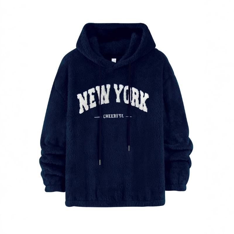 Men's sweater European version of lamb wool loose letter embroidery pocket hooded jacket
