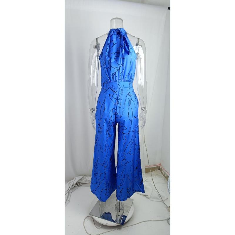 Women European Style Printed High Waist Wide Leg Casual Pants