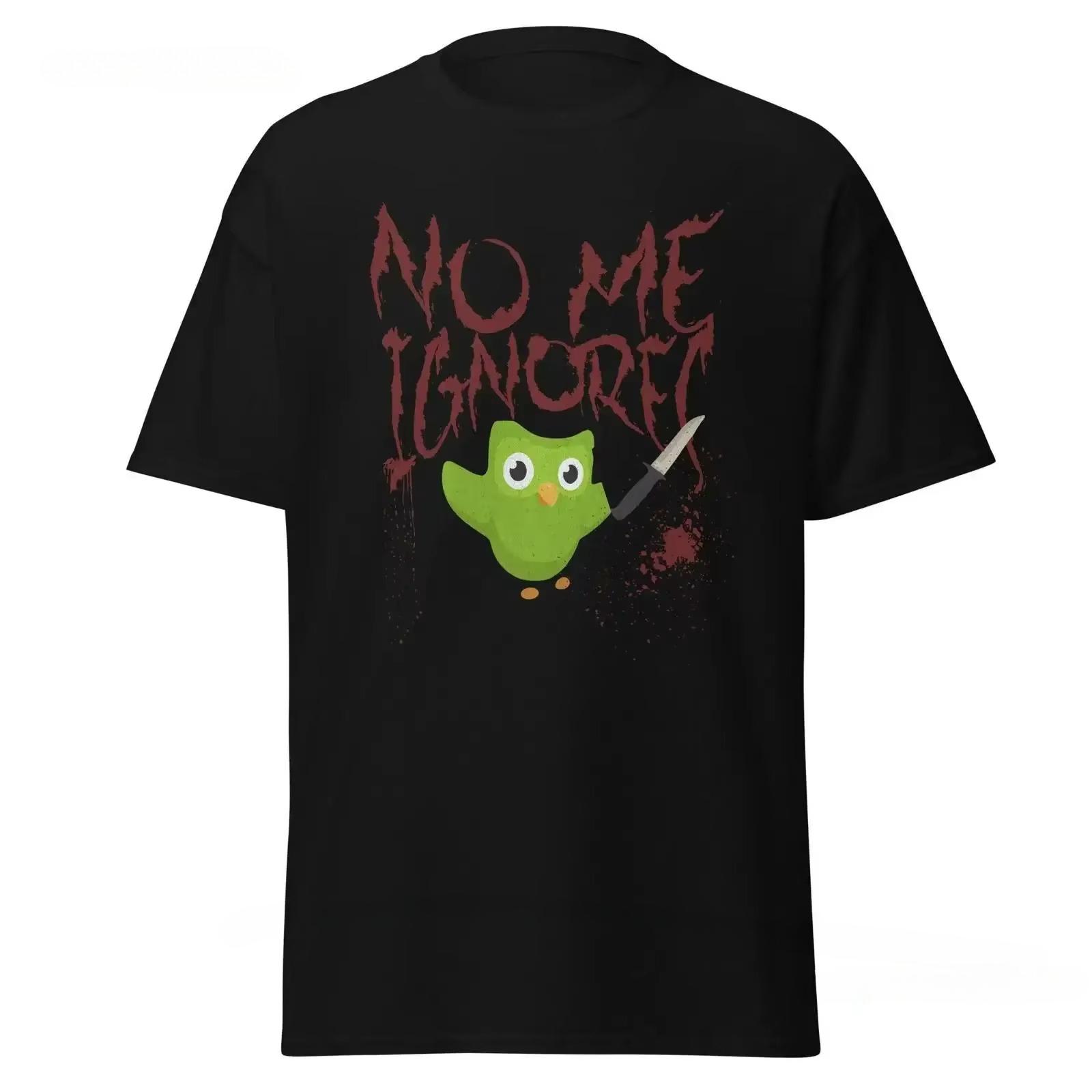 

Duolingo Meme T Shirt Funny Spanish No Me Ignores Owl with Knife Design Casual Unique for Language Learners Funny Clothes S
