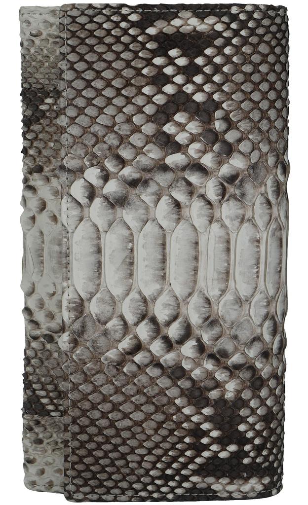 Natürliches, echtes Schlangenleder-Langportemonnaie für Damen und Herren, aus einem Stück echtem Leder gefertigt. Zu den Merkmalen gehören ein zweifach gefaltetes Design, eine Klappe