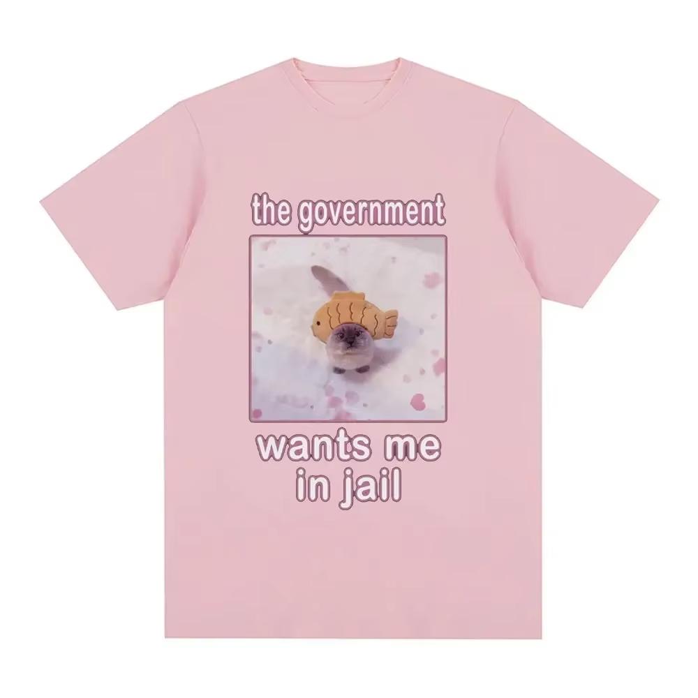 The Government Wants Me To Go To JailFun Cat Meme T-shirt Womens Fashion Harajuku Tshirtcasual Short Sleeved T-shirt