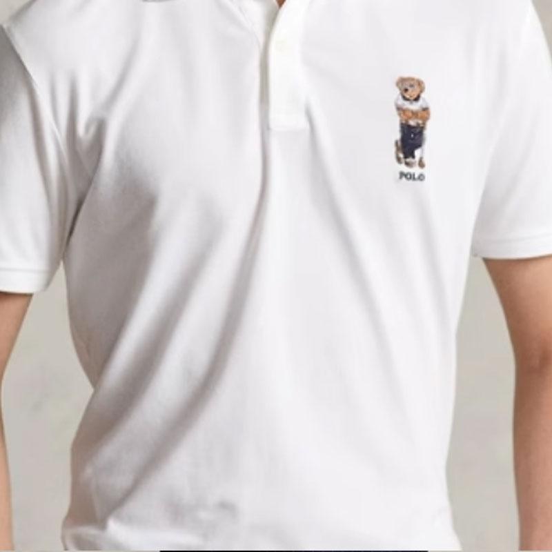 Polo Ralph Lauren FW22 Solid Color Bear Print Slim Fit Short Sleeve Polo Shirt Men tops White MNPOKNI1N821955-100
