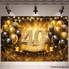 2D 40th Birthday Backdrop Black Gold Balloon and Diamond Number 40 Photography Background