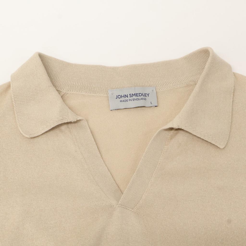 JOHN SMEDLEY SYRES Cotton High Gauge Knit Skipper Shirt tops L beigeUsed