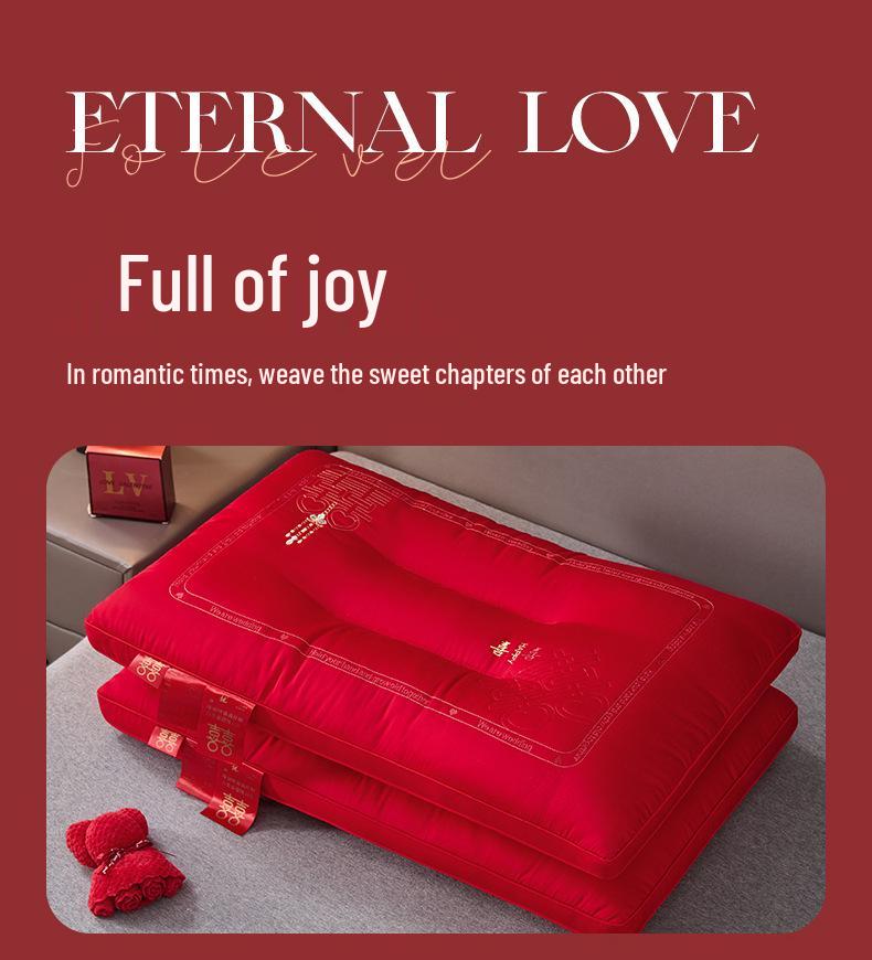 Embroidered Red Wedding Pillow - All-Cotton Feather Velvet for Newlywed Celebration