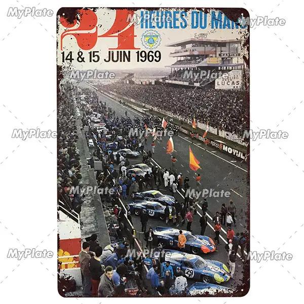 24-Stunden-Metallschild, Vintage-Plakette, Blechschild, Wanddekoration für Bar, Kneipe, Metallhandwerk, Retro-Rennwagen-Poster