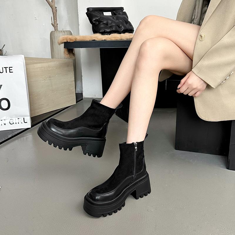 Fashion Vintage Platform Thick Bottom Women Ankle Boots Female Height Increase Short Booties Fashion Autumn Winter Women's Shoes