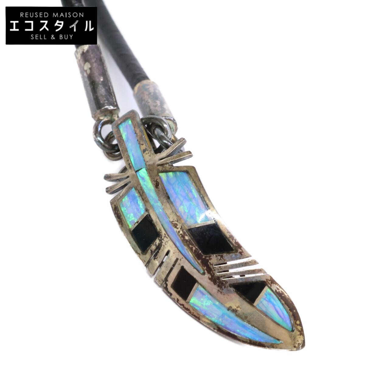 

Native Hands STERLING Feather Pendant on Leather Cord Necklace SilverUsed