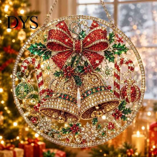 Christmas Themed Hanging Ornaments Diamond Art Ornament, 2D Acrylic Pearl Painting Window Decorations Pattern Suncatcher, Holiday Pendant for