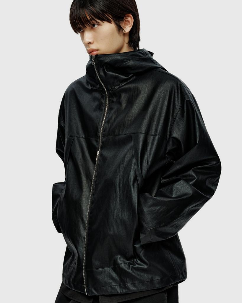 Youth Faux Leather Windbreaker Jacket - Black