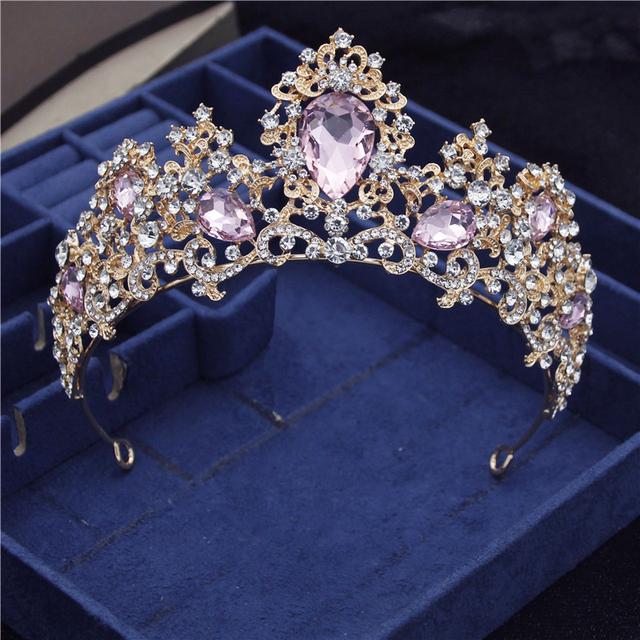 Barokk Nydelig Crystal Brude Tiaraer Dronning Krone Hodeplagg Prinsesse Brud Diadem Ball Bryllup Hår Smykker konkurranse