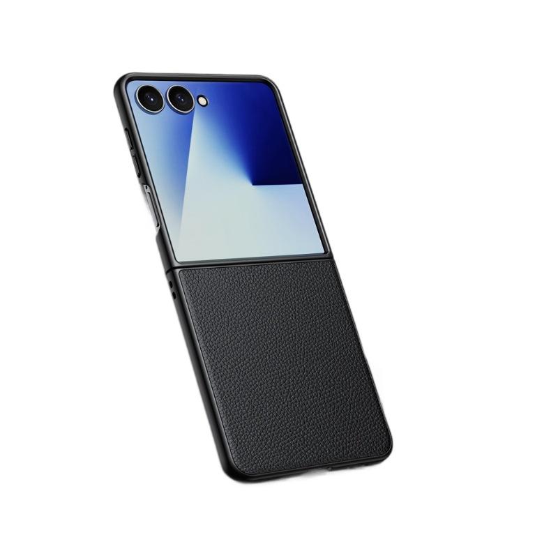 Applicable To Samsung Zflip7 Mobile Phone Case Simple All-inclusive New ZFlip7 Lychee Pattern Anti-drop Business Men's Leather Case