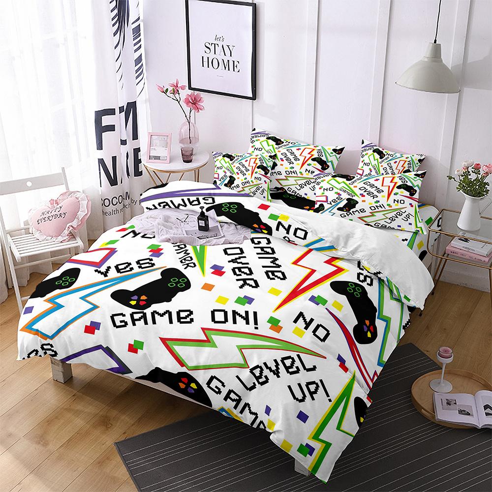 Gamer Duvet Cover for Boys Gaming Comforter Cover Games Gamepad Polyester Bedding Set Kids Game Room Decor Video Game Controller