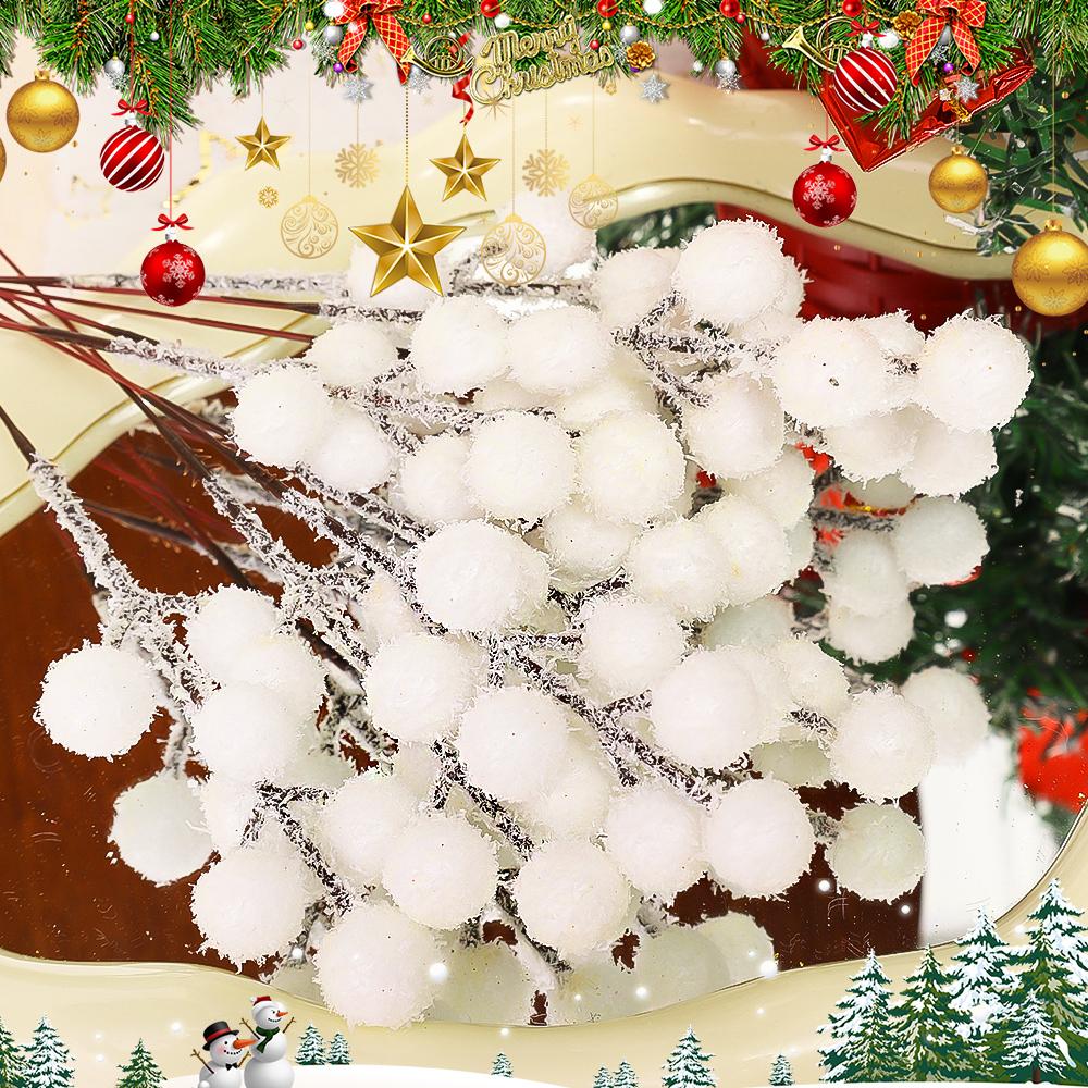 100/5pcs Artificial White Holly Berries Stems Berry Picks for DIY Xmas Wreath Floral Arrangements Winter Holiday Xmas Tree Decor