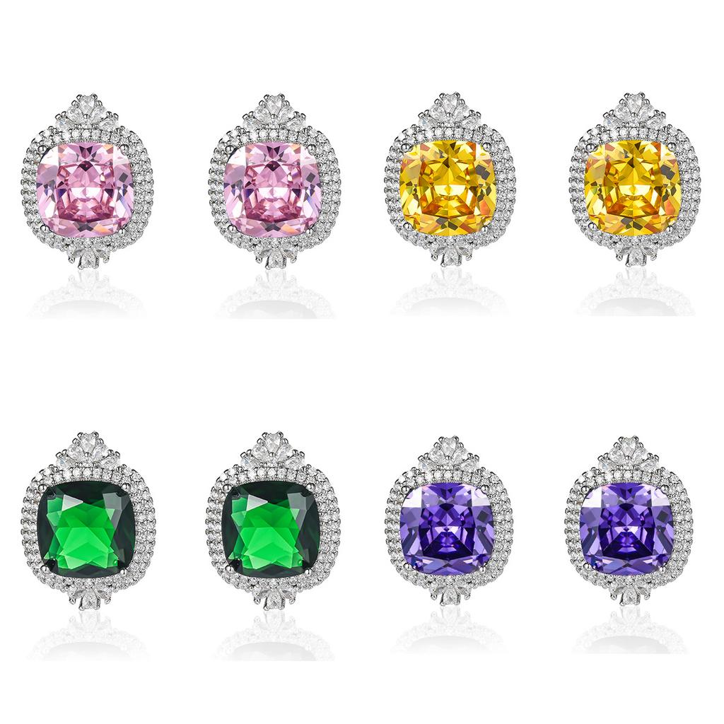 High-end simulation dark blue colored gemstone lavender purple stud earrings with zircon ear jewelry