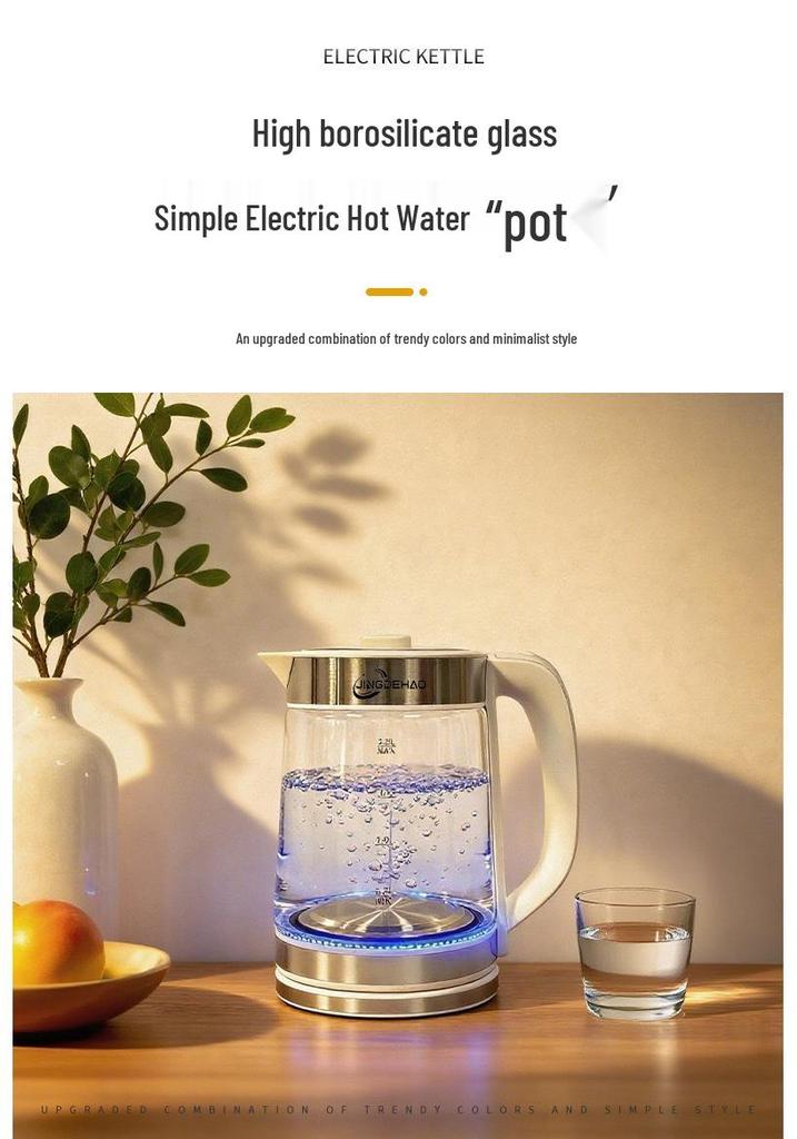 Insulated Electric Kettle with Large Capacity, Durable 304 Stainless Steel & Glass, Auto Power-Off for Home.