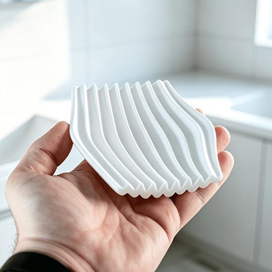 Drainage Soap Tray 3D Printed Dish, Minimalist Wave Design Bathroom Holder, Drying Rack Shower for Bathroom, Kitchen Sink, Vanity Countertop